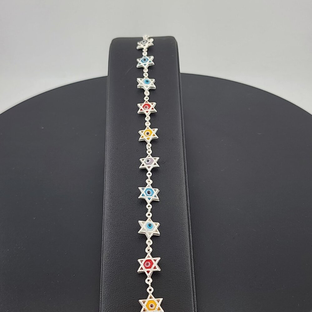Dainty Multi Star Evil Eye Bracelet in 925 Sterling Silver - Picture 4 of 10